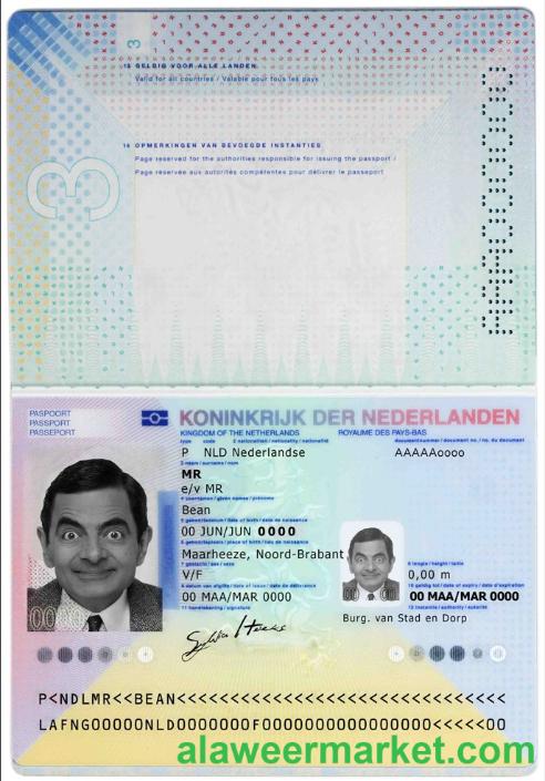 Netherlands passport template in PSD format, fully editable, with all fonts (2014 - present)